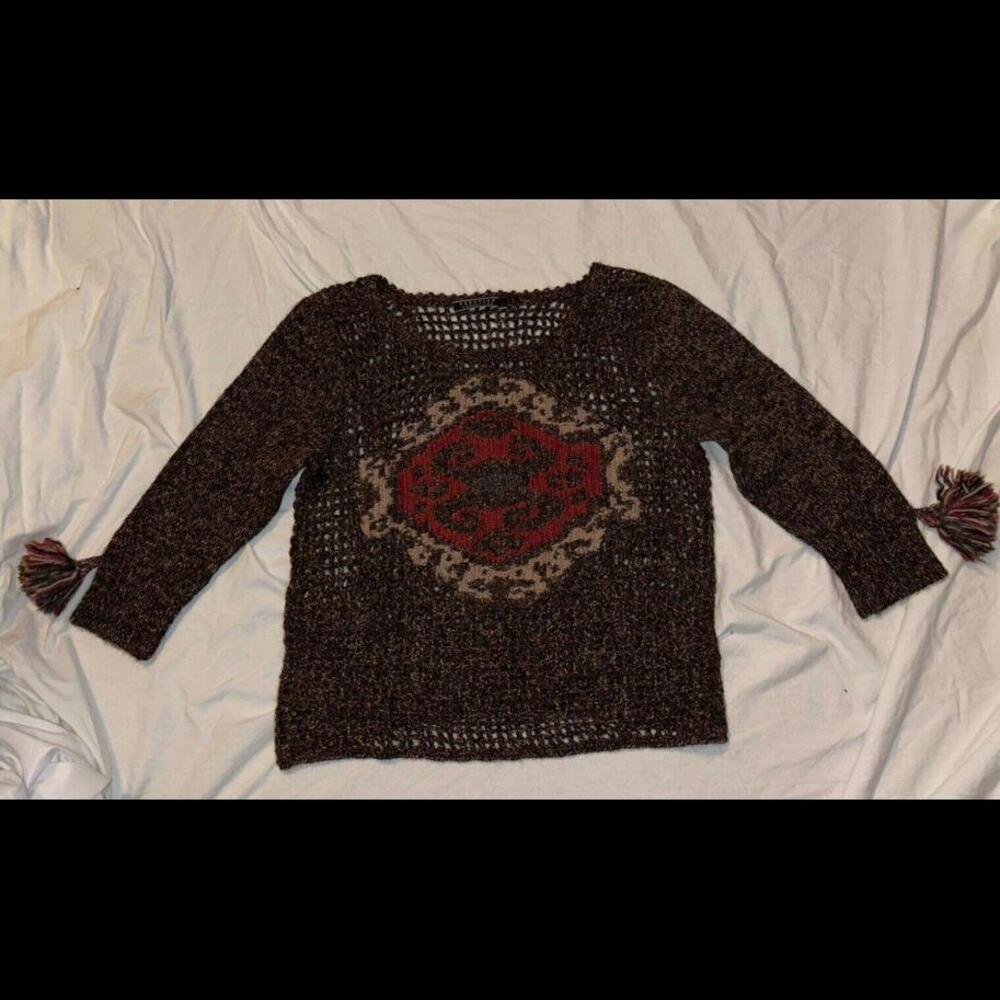 NWOT. Large Peruvian Connection Brown Open Cable Wool/Alpaca Tassel Rare Styled!